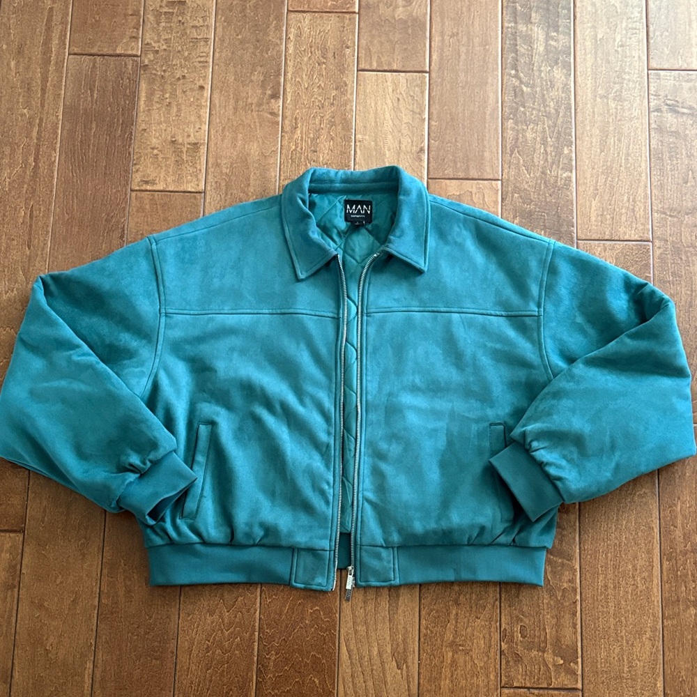 Boohoo Teal Men's Bomber Jacket - Zip Front